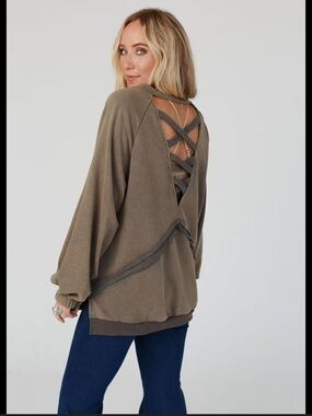 POL Dusty Charcoal Criss Cross Sweatshirt Small Oversized